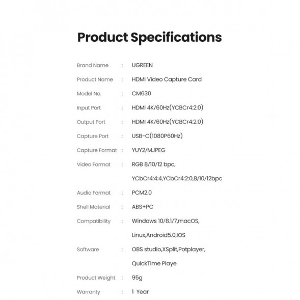 Карта видеозахвата UGREEN CM630 HDMI 4K60Hz в Нижнем Новгороде