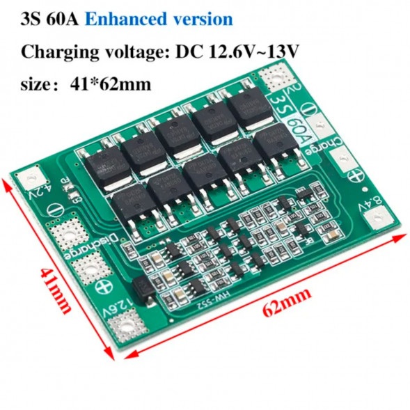 Плата защиты аккумулятора BMS 3S 60A 12.6 для Li-ion в Нижнем Новгороде